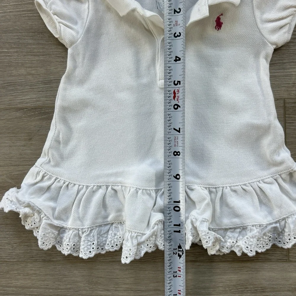 Ralph Lauren Baby Girls 3M Polo Dress White Short Sleeve Blue Pony‎ Drop Waist